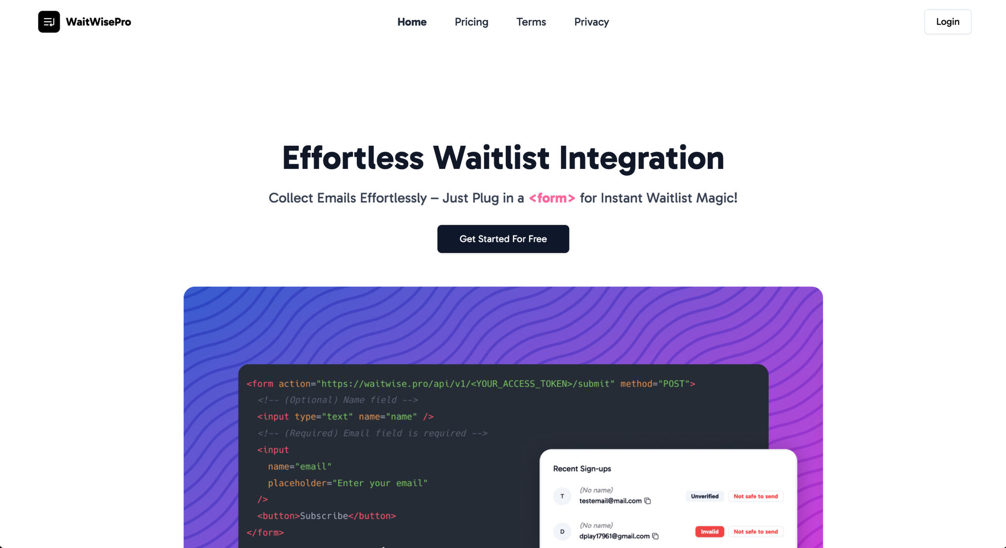 waitwise.pro landing page